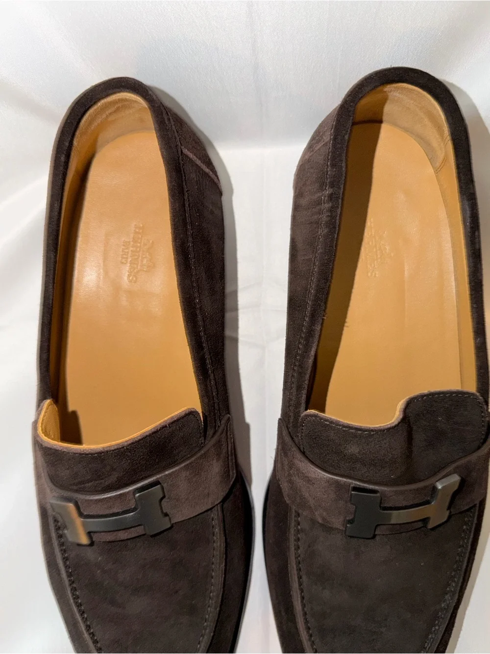 Hermes Men's Suede Loafers in Dark Brown with Metal H Buckle - Honore loafer